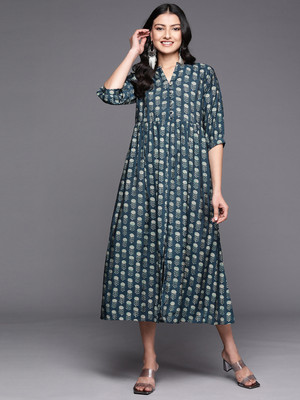 LIBAS Women Printed Flared Kurta(Blue)