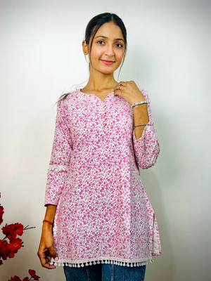HouseOfCommon Women Polka Print A-line Kurta(Pink, White)