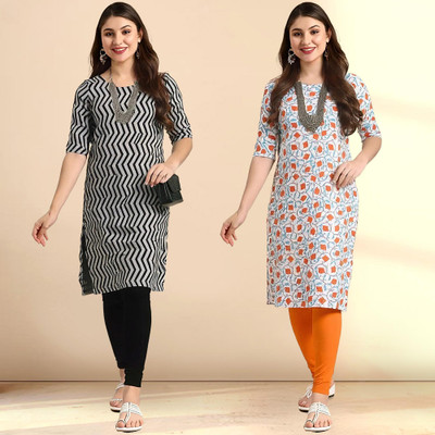 1 Stop Fashion Women Printed Straight Kurta(Multicolor)