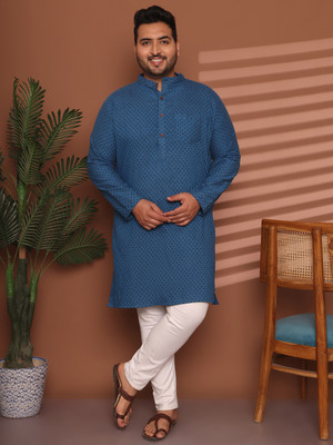 ED PLUS Men Solid Straight Kurta(Blue)