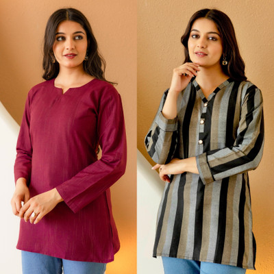 BILANZA Women Striped Straight Kurta(Maroon, Black)