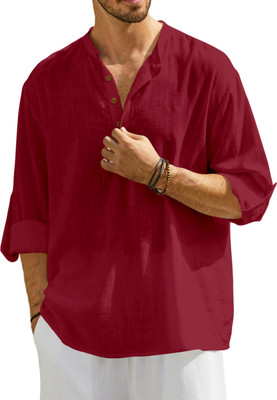 SHOPYCLICK Men Solid Straight Kurta(Maroon)