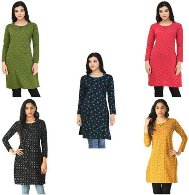 Indeweaves Women Floral Print A-line Kurta(Multicolor)