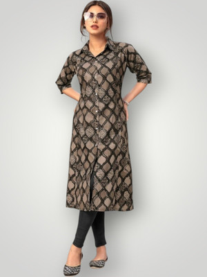 ABHI FAB Women Printed Straight Kurta(Black)