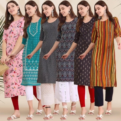 1 Stop Fashion Women Printed Straight Kurta(Multicolor)