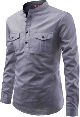 Yugnik Men Solid A-line Kurta(Grey)