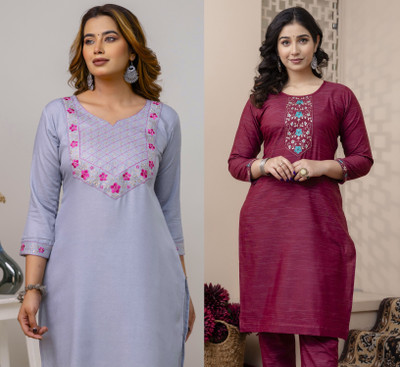 AuzaSho Collection Women Printed Straight Kurta(Red)