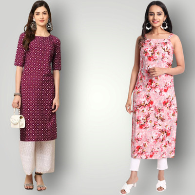 HouseOfCommon Women Self Design, Printed Straight Kurta(Multicolor)