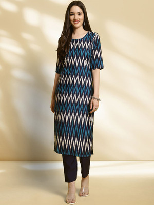 EthnicBasket Women Printed A-line Kurta(Blue)