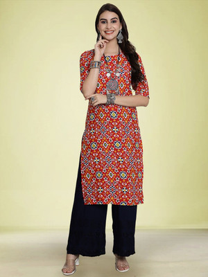 Moda Rapido Women Geometric Print Straight Kurta(Black)