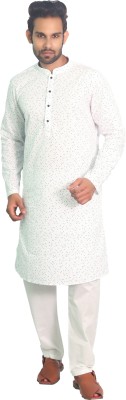 House of Aqss Men Printed Straight Kurta(White)