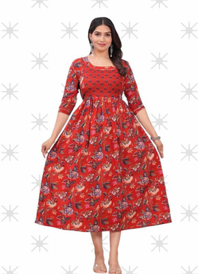 HOUSE OFF COMMON Women Printed Anarkali Kurta(Red)