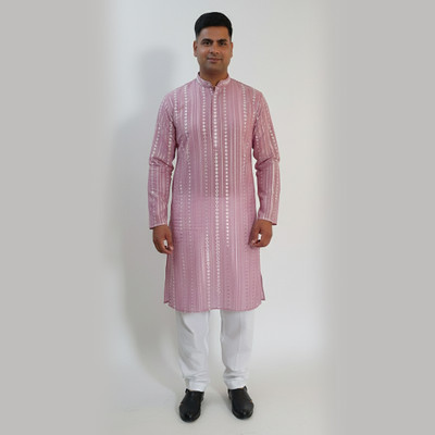 SHAAHEEROOTS Men Embroidered Ethnic Dress Kurta(Pink)