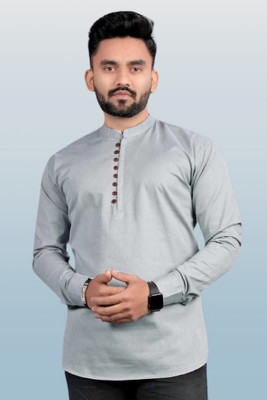 MISHREE Men Solid Straight Kurta(Grey)