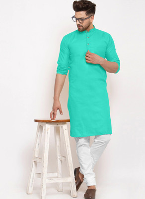 JENJEE Men Solid Straight Kurta(Blue)