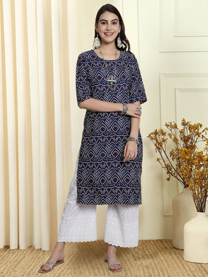 EthnicBasket Women Printed A-line Kurta(Blue)