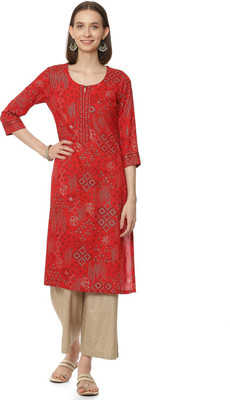 BIBA Women Printed Straight Kurta(Red)
