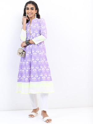 Vishudh Women Printed A-line Kurta(Purple)