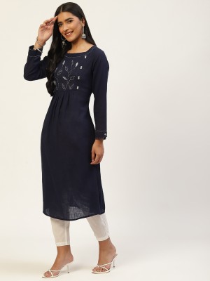 RangDeep Women Embroidered Flared Kurta(Blue)