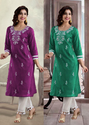 SISTO Women Chikan Embroidery A-line Kurta(Multicolor)