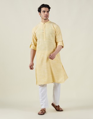 Fabindia Men Solid Straight Kurta(Yellow)