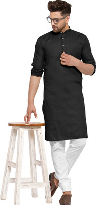 The Fashion Outlets Men Solid Straight Kurta(Black)