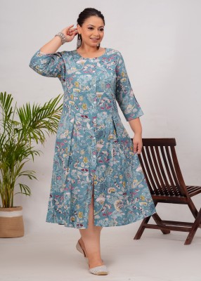 EMPIRE STYLE Women Floral Print Flared Kurta(Blue)