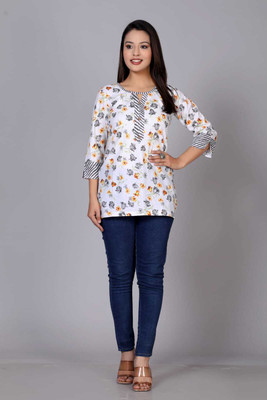 FUSION 21 Casual Floral Print Women White Top
