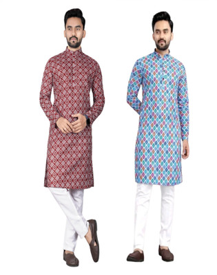 DHASU TRENDZ Men Printed Straight Kurta(Multicolor)