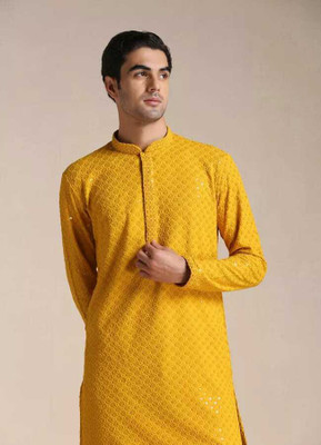 SHWENILA Men Embellished A-line Kurta(Yellow)