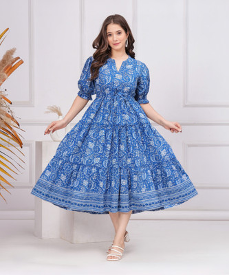 CLOTHI FAB Women Floral Print Anarkali Kurta(Blue)