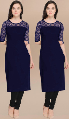 Maheshvi Women Embellished Straight Kurta(Dark Blue)