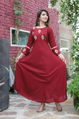 Adrima Women Embroidered Anarkali Kurta(Maroon)