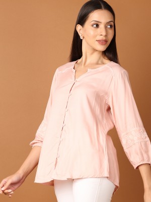 V-MART Women Solid A-line Kurta(Pink)