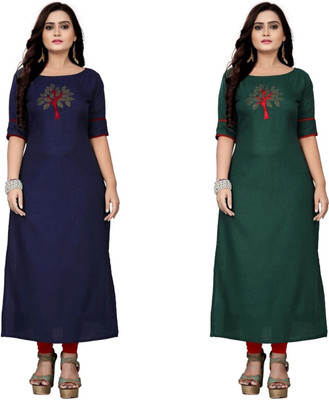 Fentin Enterprise Women Patchwork Straight Kurta(Green, Dark Blue)