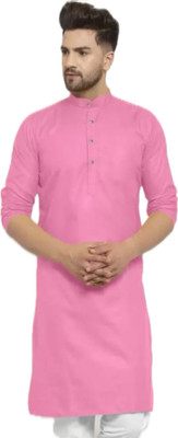 VINAARI Men Solid A-line Kurta(Pink)