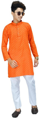 WELCOME STYLE Boys Self Design A-line Kurta(Orange)