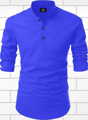 OmakarENT Men Printed Straight Kurta(Dark Blue)