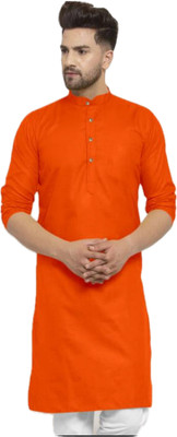 VINAARI Men Solid A-line Kurta(Orange)
