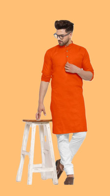 VINAARI Men Solid A-line Kurta(Orange)