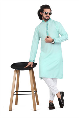 Gupta Men Woven Design A-line Kurta(Green)