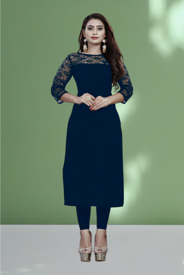 Dream Beauty Fashion Women Solid Straight Kurta(Dark Blue)
