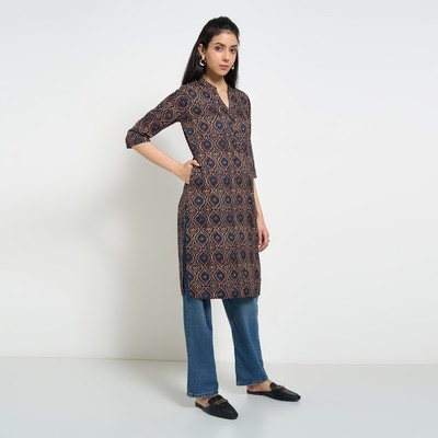 Rangmanch by Pantaloons Women Printed A-line Kurta(Black)