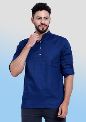 TrendiVastra Men Solid Straight Kurta(Dark Blue)