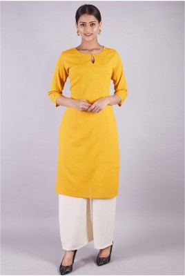 craftingclub Women Solid Straight Kurta(Yellow)