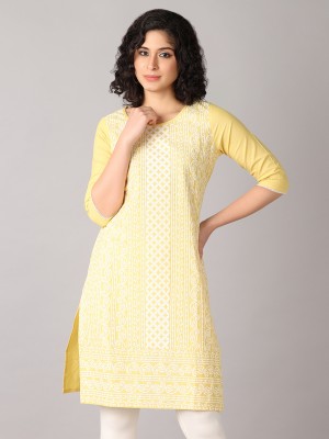 V-MART Women Printed A-line Kurta(Yellow)