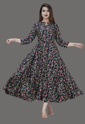 mukshi Women Floral Print Flared Kurta(Multicolor)