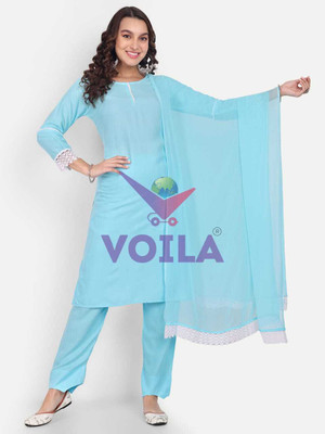 MEWEAR Women Printed A-line Kurta(Light Blue)