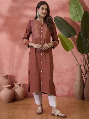 PP PRODUCTIONS Women Printed A-line Kurta(Brown)