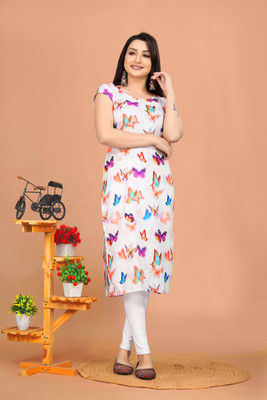 radhey enterprise Women Floral Print A-line Kurta(White)